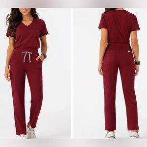 Figs High Waisted Yola Scrub Pants Wino Burgundy Nurse - Size XL Tall